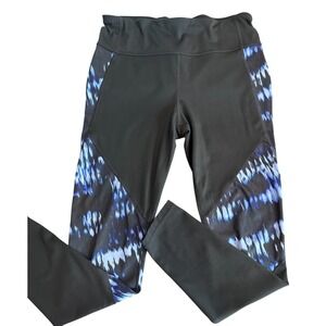 GAP FIT Gfast Women's M True Black & Blue Tie-Dye Drawstring Active Leggings